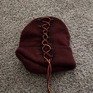 PUMA Burgundy Knit Beanie with Unique Lace-Up Detail – One Size